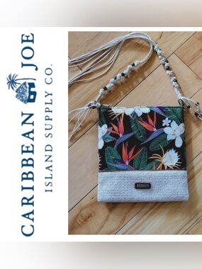 NWOT Paradise Plants Artistic Totes Canvas & Rattan Straw Fabric Bag Crossbody